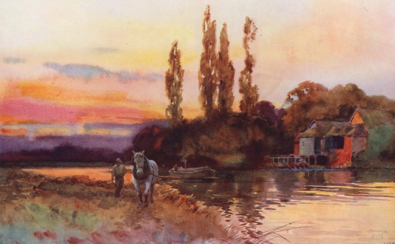 Themsen: Iffley (farvelitografi) af Ernest William Haslehust