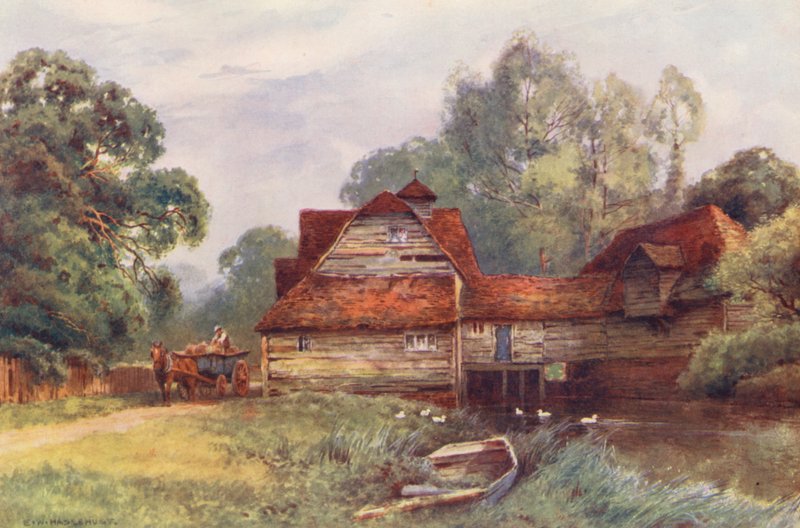 Themsen: Mapledurham Mill (farvelitografi) af Ernest William Haslehust