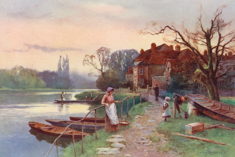 Themsen: Nær Staines (farvelitografi) af Ernest William Haslehust