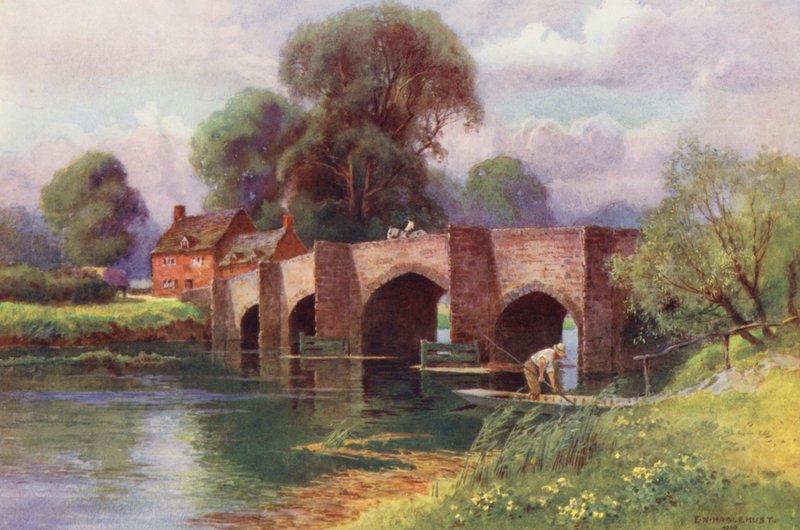 Themsen: Newbridge (farvelitografi) af Ernest William Haslehust