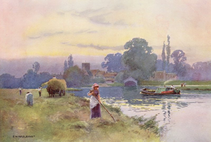 Themsen: Shepperton (farvelitografi) af Ernest William Haslehust