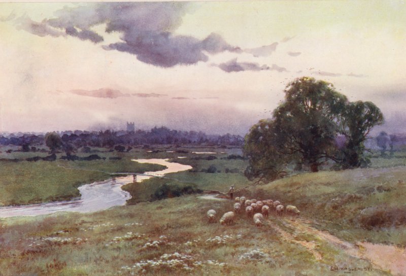 Themsen: Udsigt fra Eisey Hill (farvelitografi) af Ernest William Haslehust