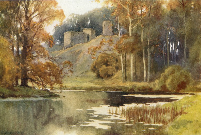 Roxburgh Castle (farve litho) af Ernest William Haslehust