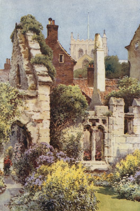 Ruinerne af St. Annes Kapel, Ripon (farve litho) af Ernest William Haslehust