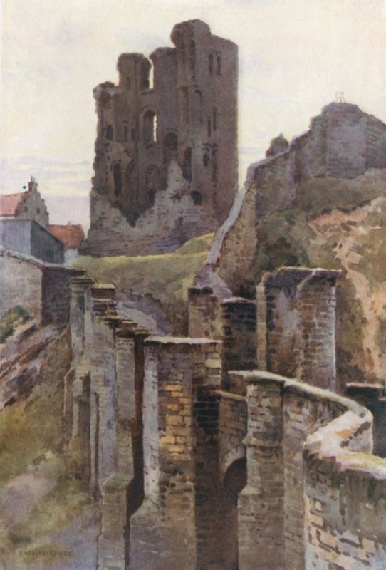 Scarborough Castle (farve litho) af Ernest William Haslehust