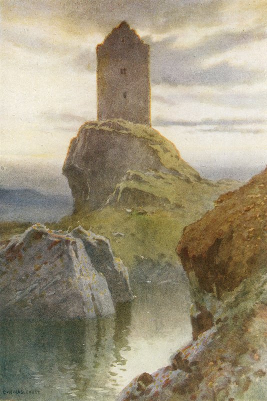 Smailholm Tower (farve litho) af Ernest William Haslehust