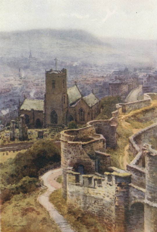 Mariakirken fra slottets mure (farve litho) af Ernest William Haslehust