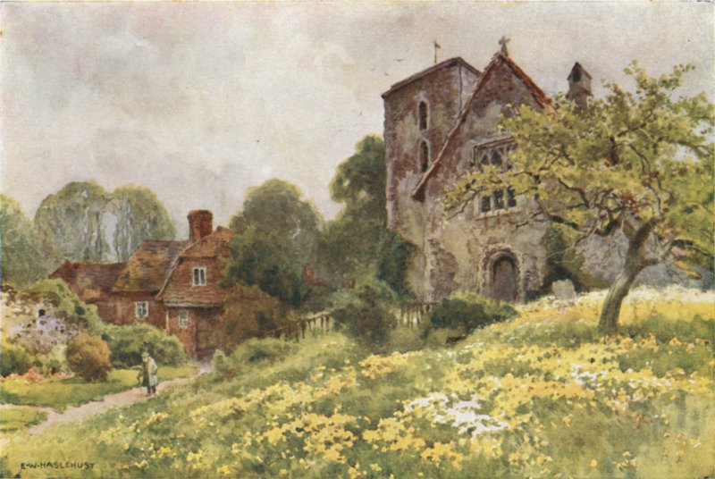 St. Nicholas, Harbledown (farve litho) af Ernest William Haslehust