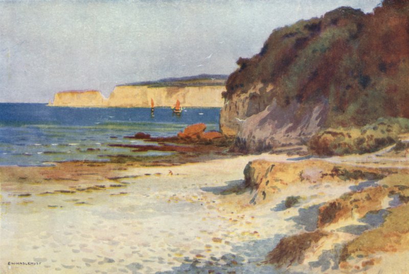 Studland Bay (farve litho) af Ernest William Haslehust