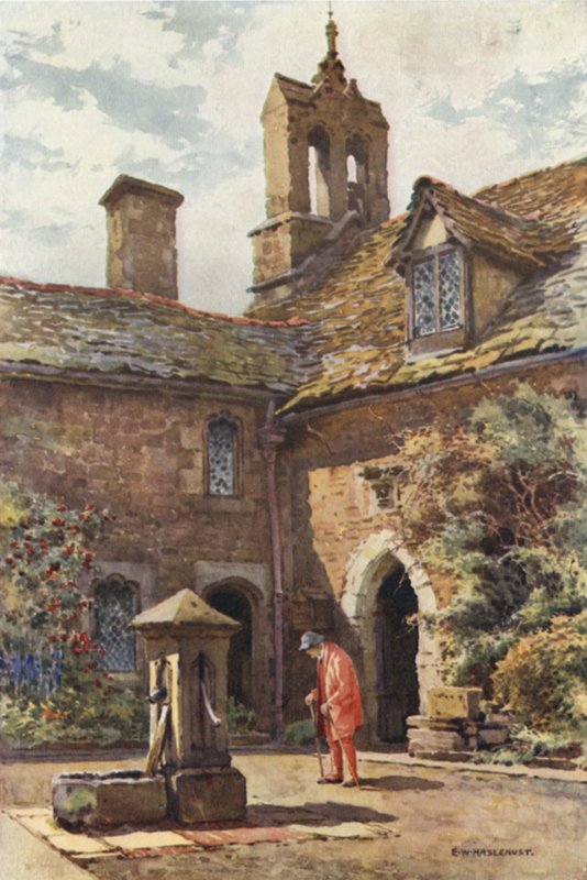 The Coningsby, eller Red Coat Hospital (farve litho) af Ernest William Haslehust