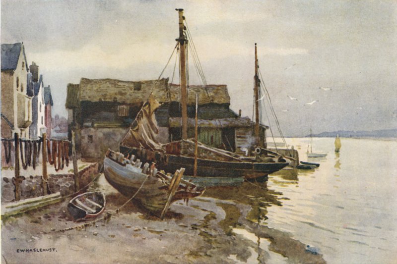 The Exe at Topsham (farve litho) af Ernest William Haslehust