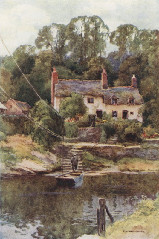 Færgen, Overton-on-Dee (farve litho) af Ernest William Haslehust