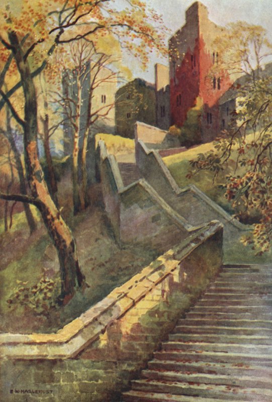 De hundrede trin (farve litho) af Ernest William Haslehust