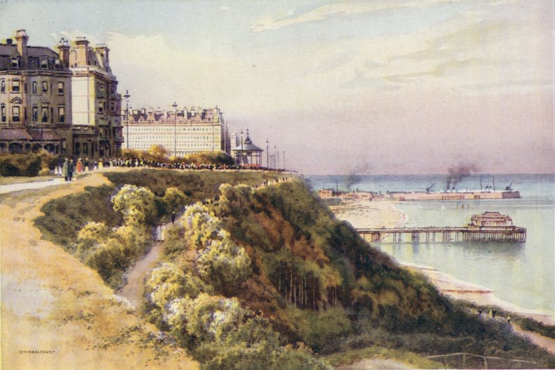 The Leas, Folkestone (farve litho) af Ernest William Haslehust