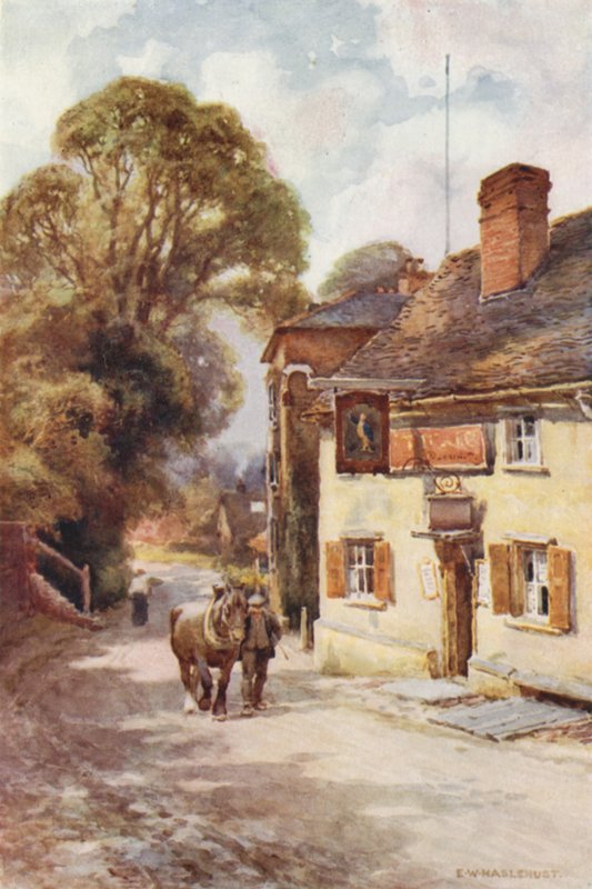 Læderflasken, Cobham (farve litho) af Ernest William Haslehust