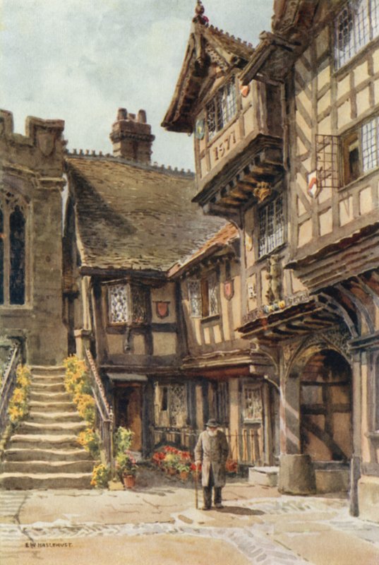 Leycester Hospital (farve litho) af Ernest William Haslehust