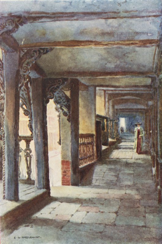 The Rows, Watergate Street (farve litho) af Ernest William Haslehust