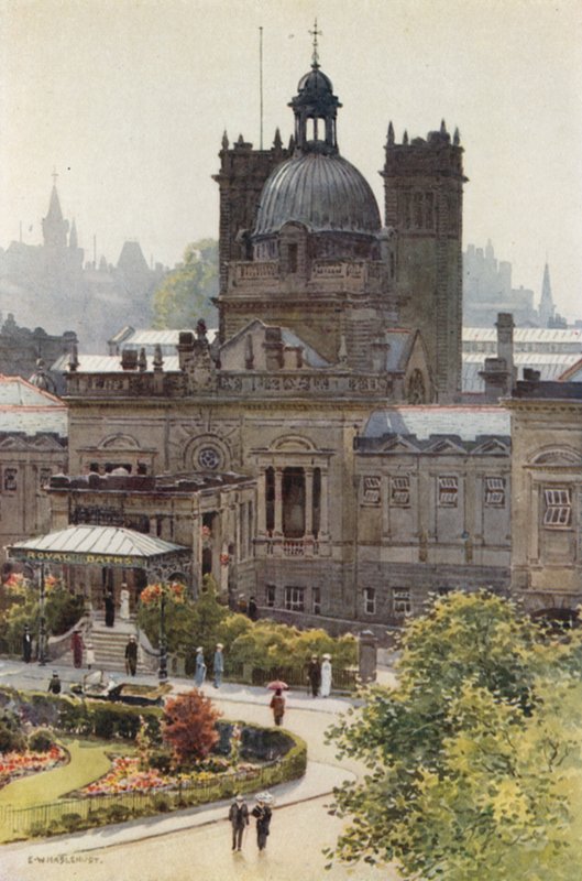 The Royal Baths, Harrogate (farve litho) af Ernest William Haslehust