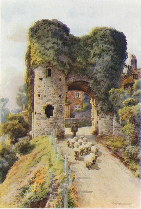 Strandporten, Winchelsea (farve litho) af Ernest William Haslehust