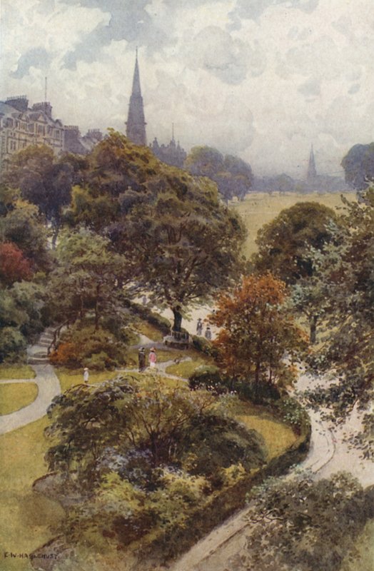 "The Stray", Harrogate (farve litho) af Ernest William Haslehust