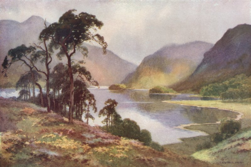 Thirlmere og Helvellyn (farve litho) af Ernest William Haslehust