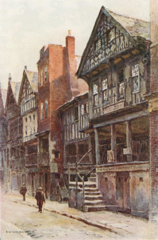 Watergate Street (farve litho) af Ernest William Haslehust