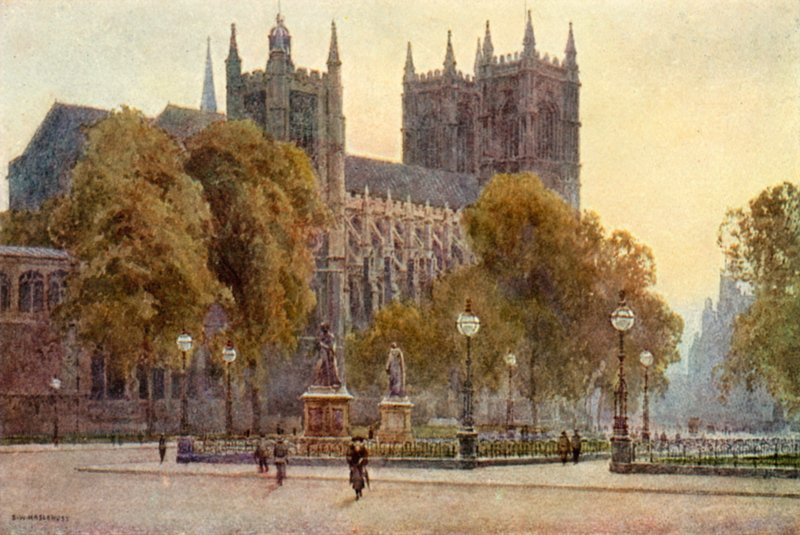 Westminster Abbey (farve litho) af Ernest William Haslehust