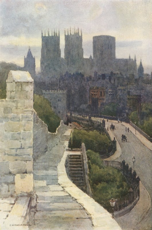 York fra bymurene (farve litho) af Ernest William Haslehust