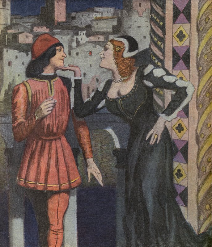 Florentinsk flirt (farve litho) af Ernst (after) Heilemann