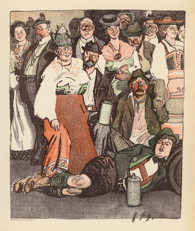 Illustration til Berliner Balle von Rideamus (farvelitografi) af Ernst (after) Heilemann
