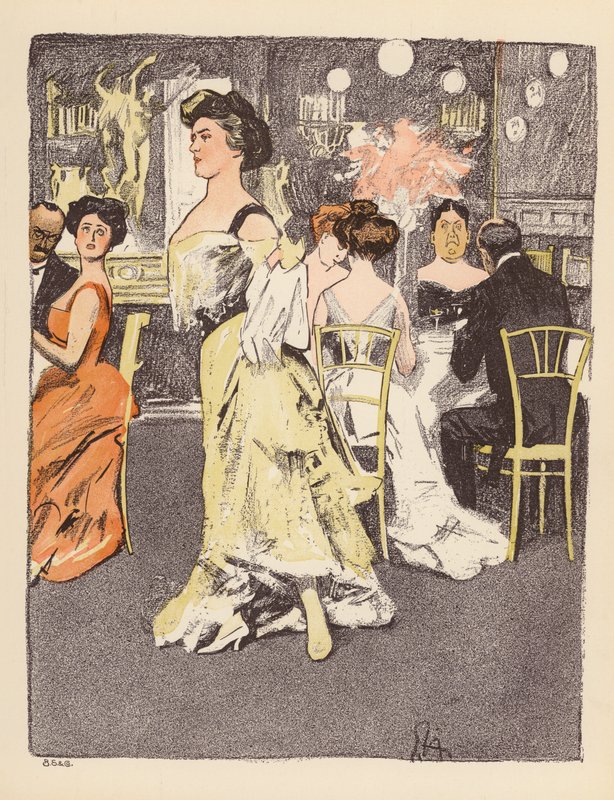 Illustration til Berliner Balle von Rideamus (farvelitografi) af Ernst (after) Heilemann