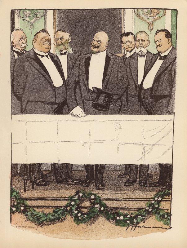 Illustration til Berliner Balle von Rideamus (farvelitografi) af Ernst (after) Heilemann