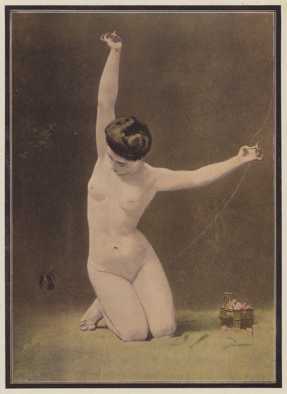 Kvinden og fuglen (farve litho) af Ernst Philippe Zacharie
