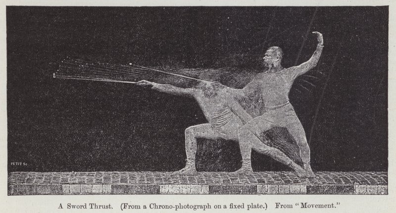 Kronofotografi, der viser bevægelsen involveret i et sværdstød (gravering) af Etienne Jules Marey