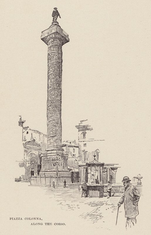 Piazza Colonna, langs Corso (gravering) af Ettore Tito