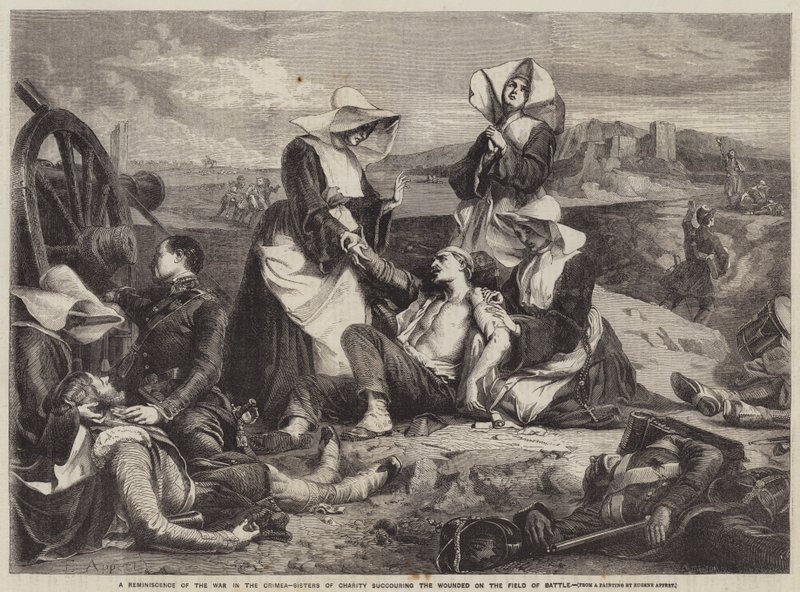 En reminiscens af krigen på Krim, Sisters of Charity, der hjælper de sårede på slagmarken af Eugene Appert