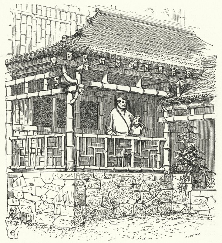 Gammelt kinesisk hus bygget af bambus af Eugene Emmanuel after Viollet le Duc