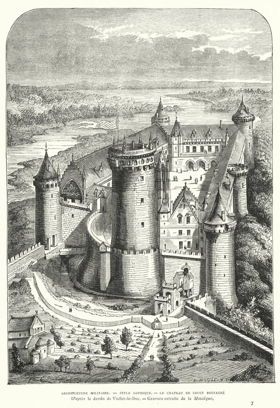 Chateau de Coucy, Picardie, Frankrig, efter dets restaurering i det 19. århundrede af Eugene Viollet-le-Duc af Eugene Emmanuel after Viollet-le-Duc