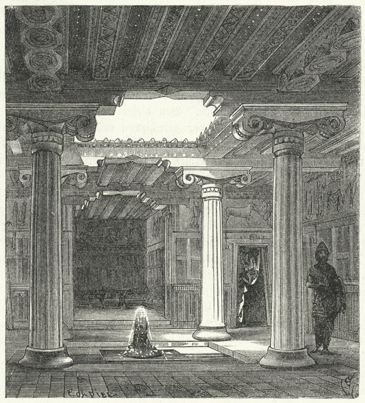 Ionisk gårdhave til et gammelt græsk hus af Eugene Emmanuel after Viollet le Duc