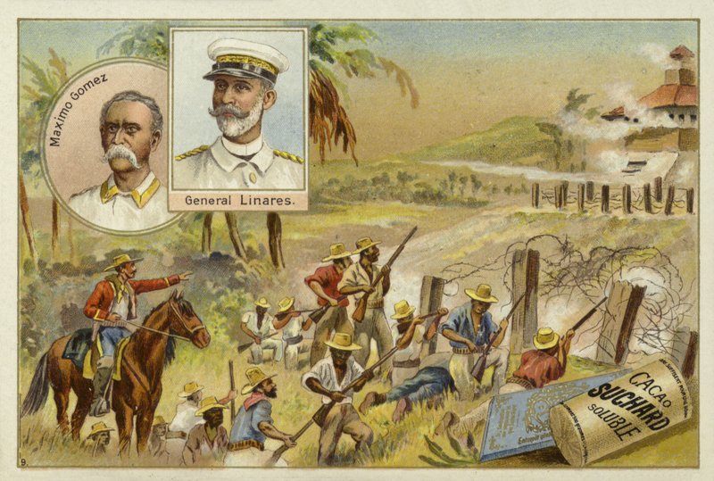 Maximo Gomez, cubansk militærkommandant og Arsenio Linares, spansk general, cubansk uafhængighedskrig, 1895-1898 af European School