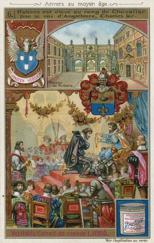 Peter Paul Rubens receiving a knighthood from King Charles I of England, 1630  af European School