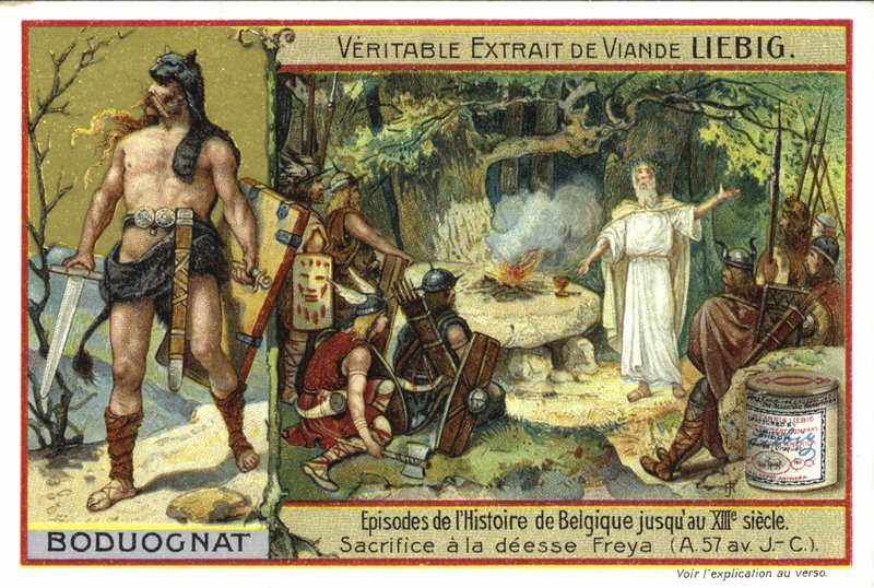 Portrait of Boduognat, Chief of the Nervii, and sacrifice to the Goddess Freya, 57 BC  af European School
