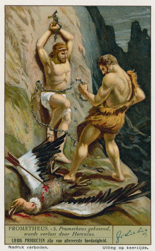 Prometheus relaeased from his chains by Hercules  af European School