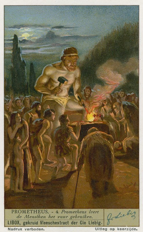 Prometheus teaching man how to use fire  af European School