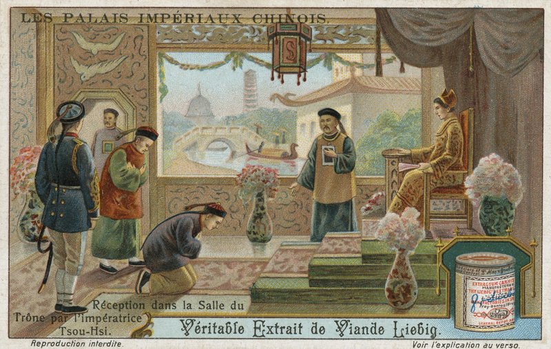 Reception in the throne room before the Dowager Empress Cixi, China  af European School