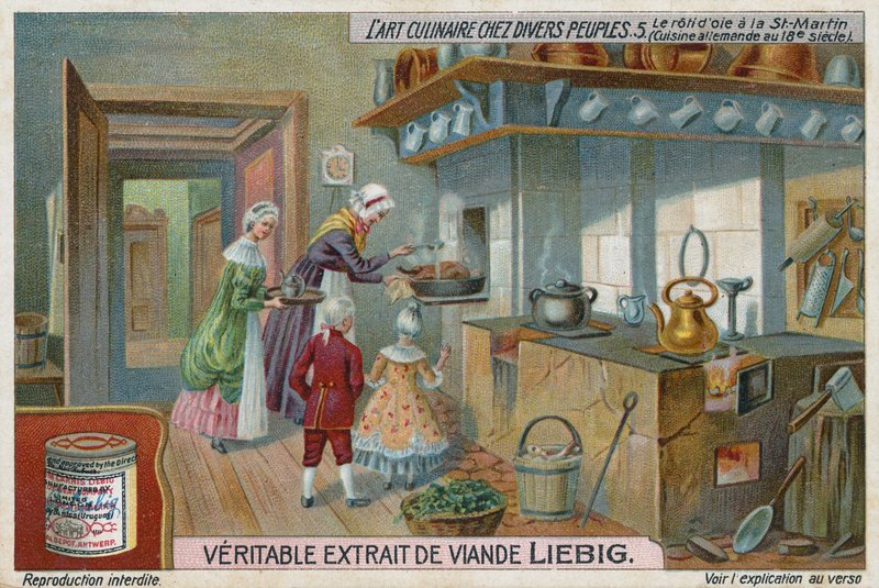 Roasting a goose on St Martins Day, Germany, 18th Century  af European School