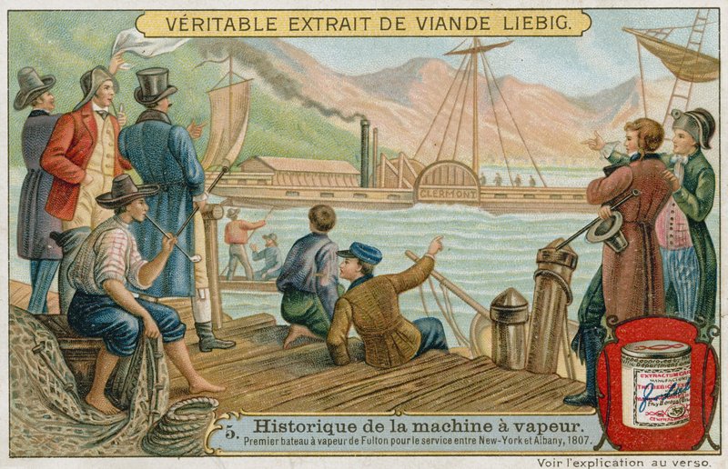 Robert Fultons first paddle steamer for the service between New York and Albany, 1807  af European School