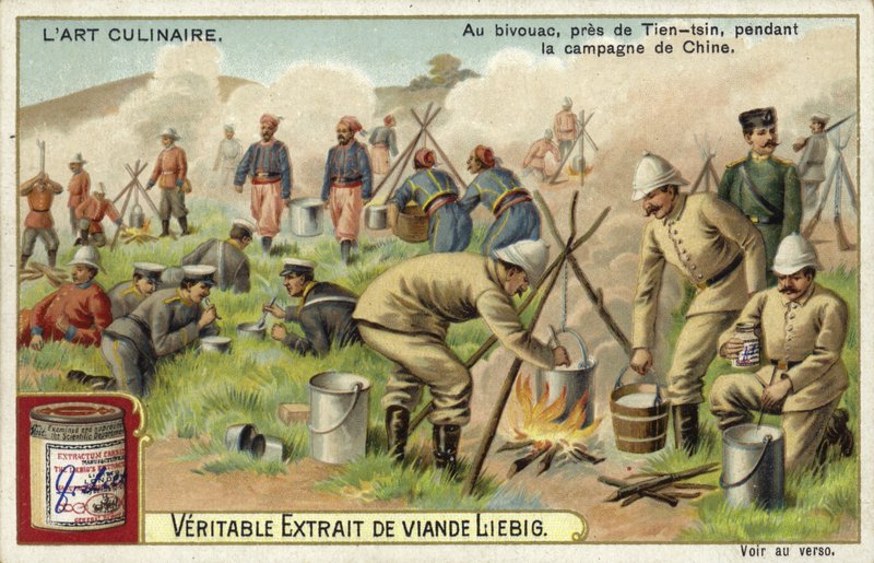 Soldiers cooking at a bivouac near Tientsin during the campaign in China  af European School