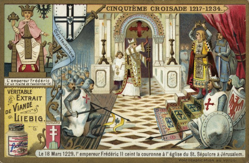 The Emperor Frederick II takes the crown of Jerusalem in the Church of the Holy Sepulchre, Sixth Crusade, 18 March 1229  af European School