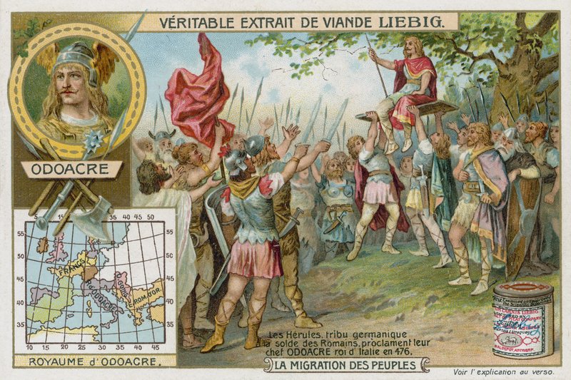 The Herulians proclaim their chief Odoacer King of Italy, 476  af European School